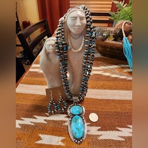 3 strand Navajo Pearl & turquoise bead necklace & Sonoran Gold Pendant - Native
